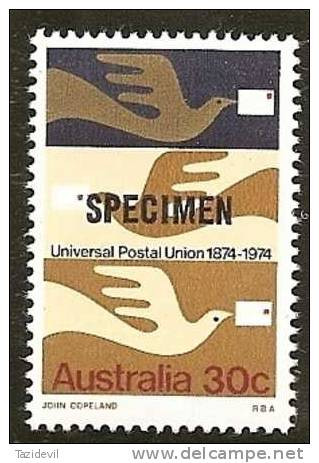 AUSTRALIA - 1974 30c UPU SPECIMEN CARD. MNH ** - Nuovi