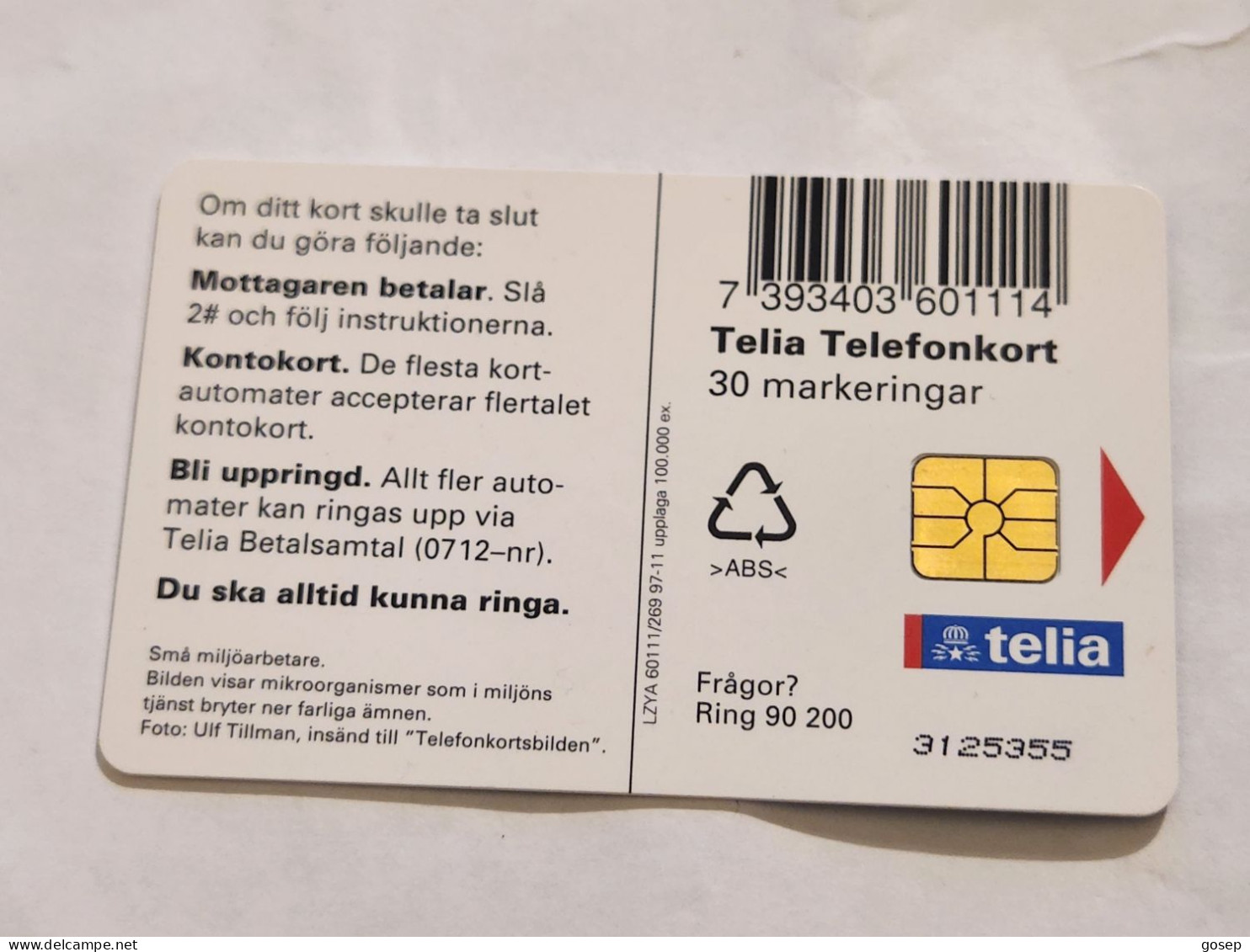 SWEDEN-(SE-TEL-030-0269)-Microorganism-(4)(30 Telefonkort)(tirage-100.000)(3125355)-used Card+1card Prepiad Free - Zweden