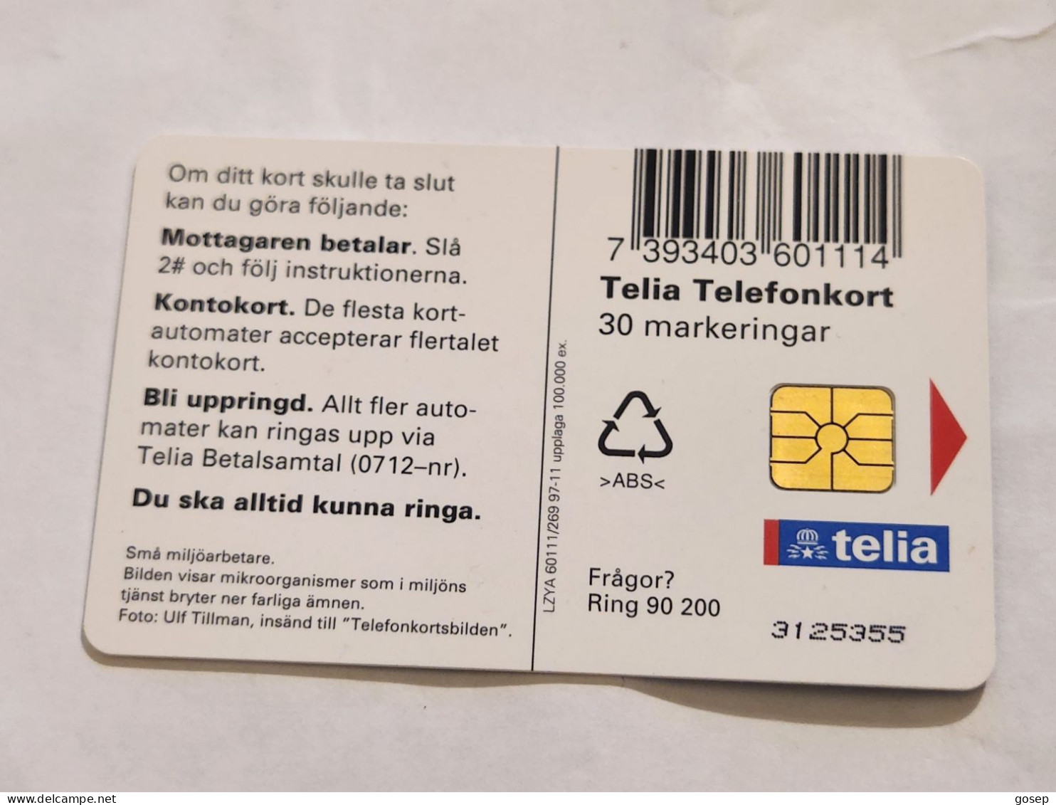 SWEDEN-(SE-TEL-030-0269)-Microorganism-(4)(30 Telefonkort)(tirage-100.000)(3125355)-used Card+1card Prepiad Free - Schweden