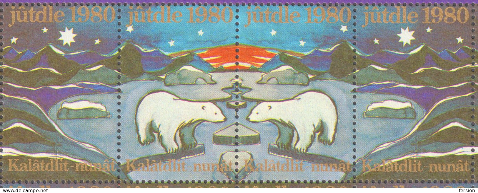 Polar BEAR Mountain Ice Sun / Christmas Aid Charity JUL Gold LABEL CINDERELLA VIGNETTE 1980 Denmark Greenland GOLD - Bears