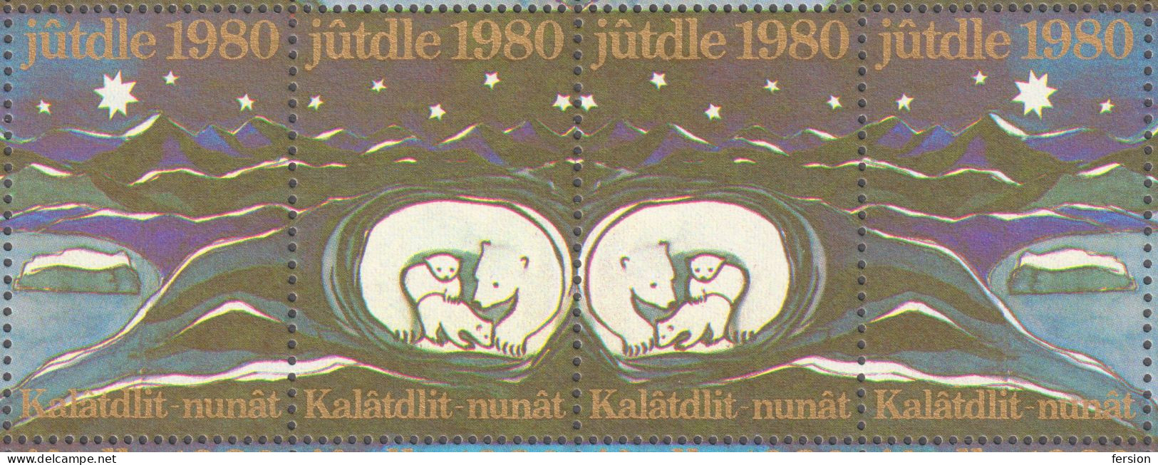 Polar BEAR Mountain Ice Sun / Christmas Aid Charity JUL Gold LABEL CINDERELLA VIGNETTE 1980 Denmark Greenland GOLD - Bears