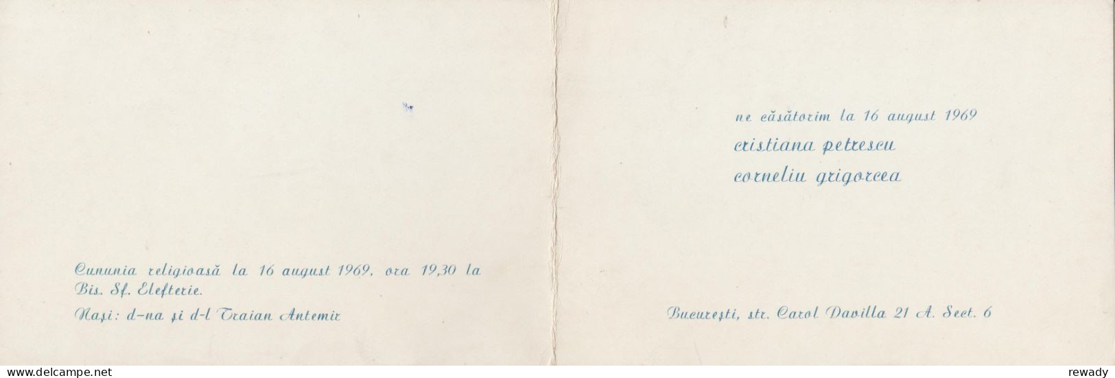 Romania - Bucuresti - Invitatie Nunta - Faire-part Mariage (1969) - Mariage