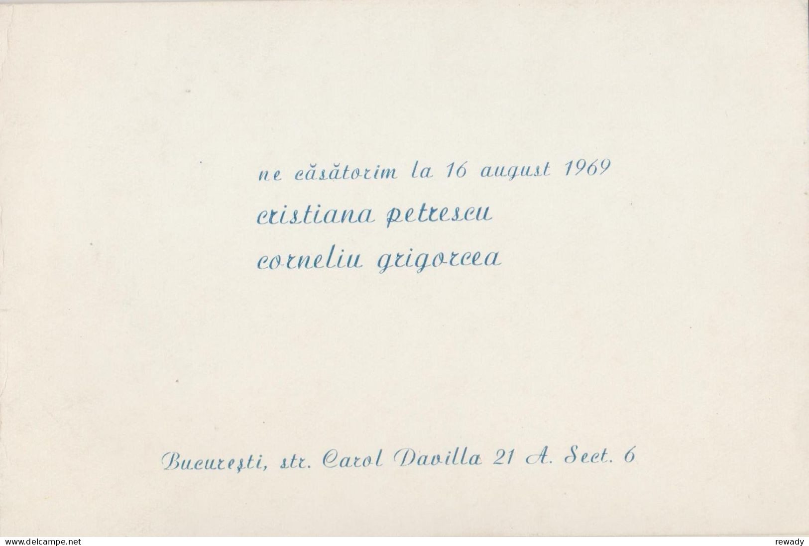 Romania - Bucuresti - Invitatie Nunta - Faire-part Mariage (1969) - Boda