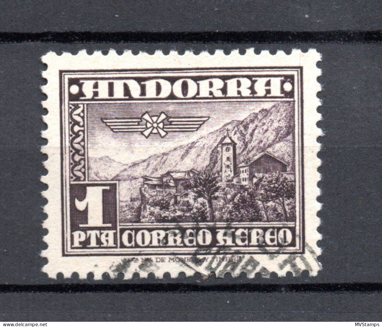 Andorra 1951 Old Definitive Airmail Stamp (Michel 58) Used - Oblitérés