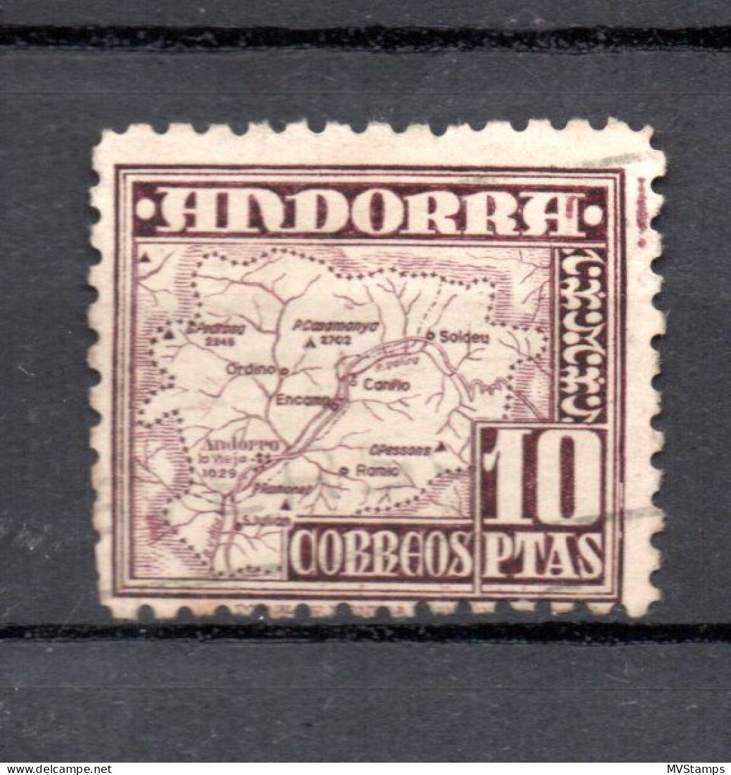 Andorra 1951 Old Definitive 10 Peseta Stamp (Michel 57) Used - Used Stamps