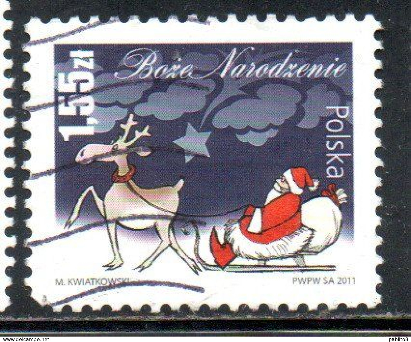POLONIA POLAND POLSKA 2011 CHRISTMAS SANTA CLAUS 1.55z USED USATO OBLITERE' - Oblitérés