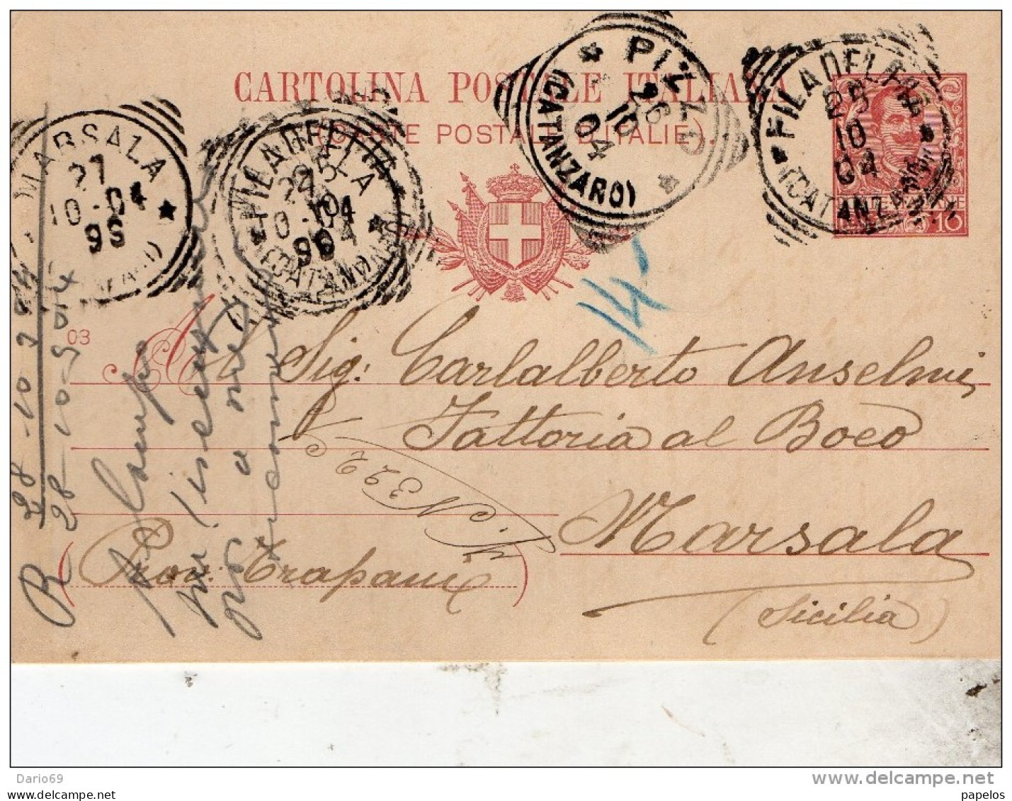 1904  CARTOLINA CON ANNULLO  PIZZO    CATANZARO - Entiers Postaux