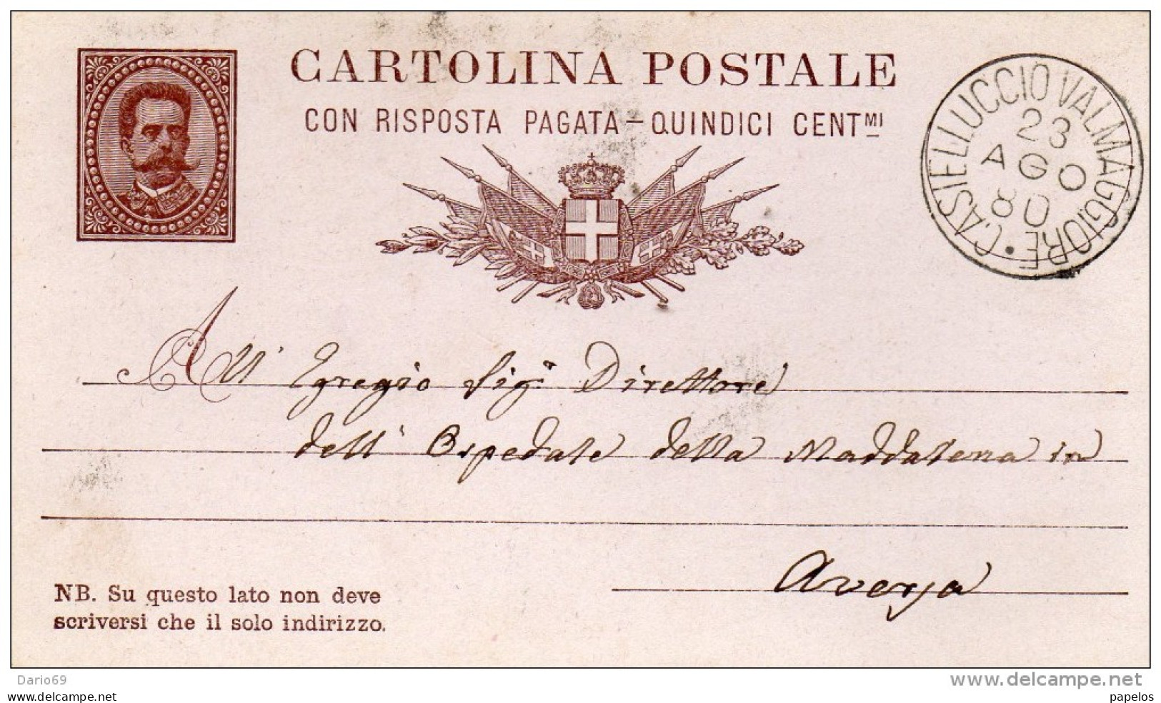 1880  CARTOLINA CON ANNULLO CASTELLUCCIO  VALMAGGIORE FOGGIA - Entiers Postaux