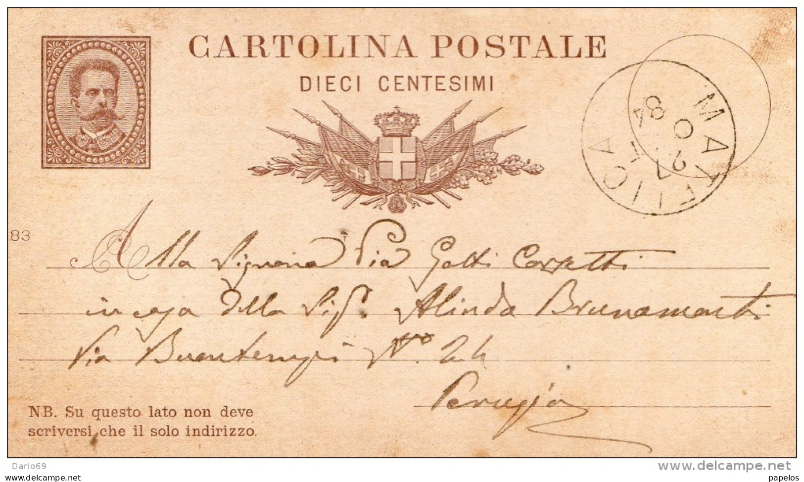 1884    CARTOLINA CON ANNULLO MATELICA MACERATA - Entiers Postaux
