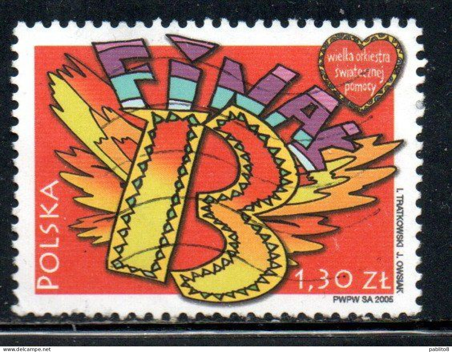 POLONIA POLAND POLSKA 2005 CONCERT OF THE GREAT HOLIDAY HELP ORCHESTRA 1.30z USED USATO OBLITERE' - Used Stamps