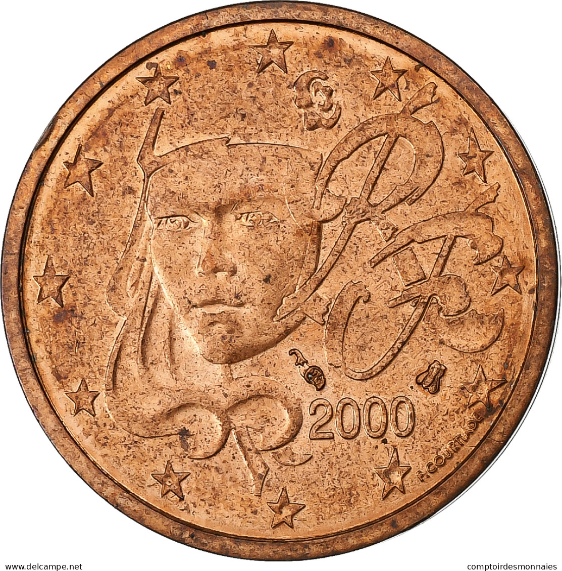 France, 2 Euro Cent, Error Double Observe, 2000, Paris, Cuivre Plaqué Acier - Variëteiten En Curiosa