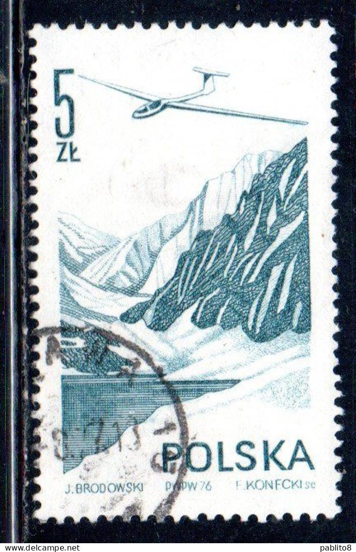 POLONIA POLAND POLSKA 1976 1978 AIR POST MAIL AIRMAIL CONTEMPORARY AVIATION JANTAR GLIDER 5g USED USATO OBLITERE' - Used Stamps