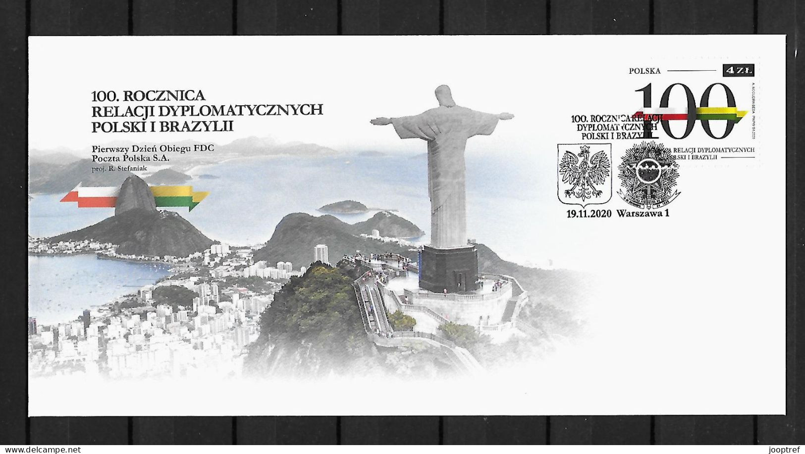 2020 Joint Poland And Brazil, OFFICIAL FDC POLAND WITH 1 STAMP: 100 Years Relations - Emissions Communes