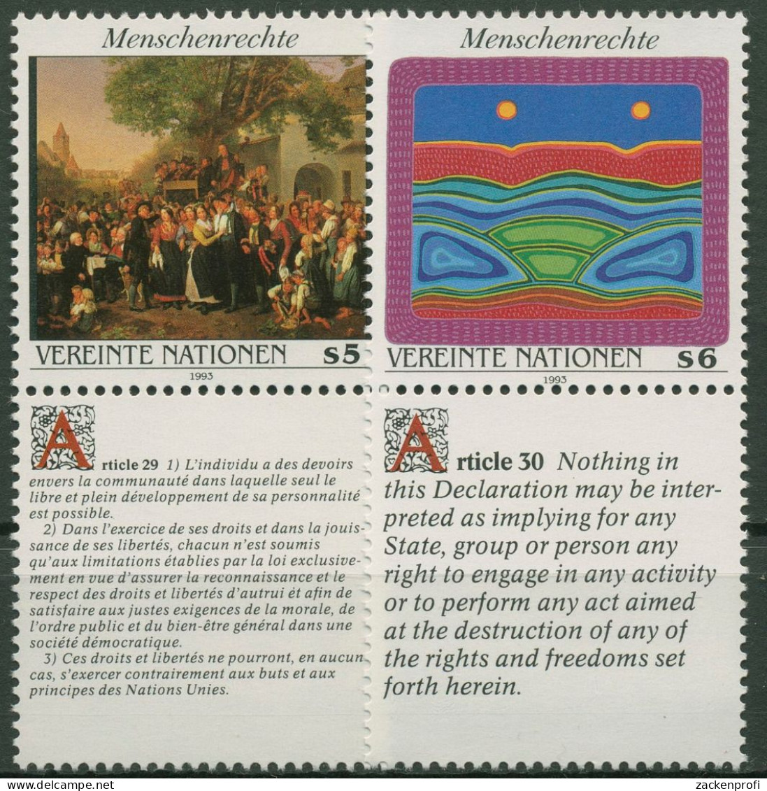 UNO Wien 1993 Erklärung Der Menschenrechte Gemälde 150/51 Zf Postfrisch - Unused Stamps