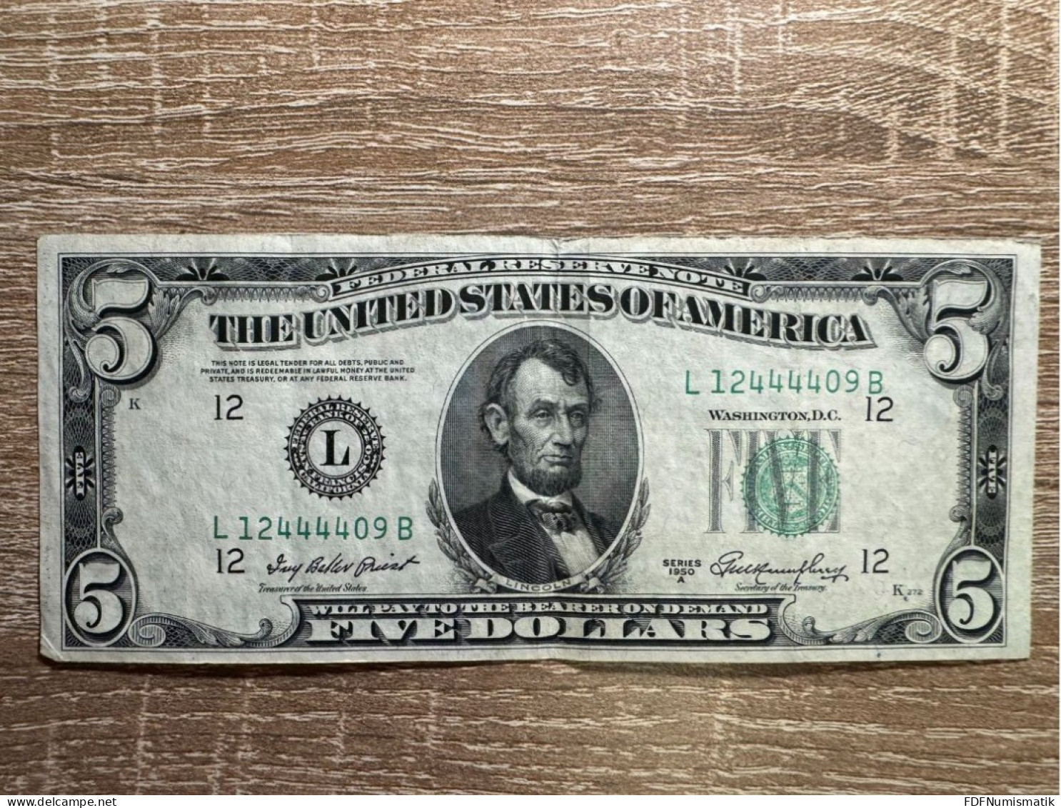 USA. 5 Dollars  Federal Reserve Note ，EF Condition，1950A - Federal Reserve (1928-...)