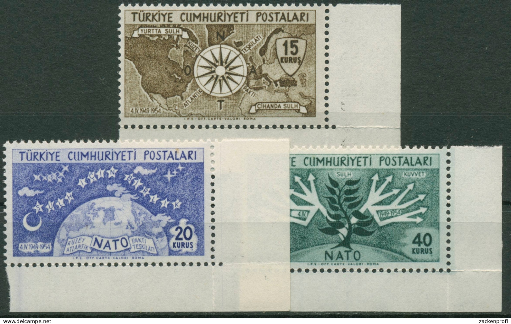 Türkei 1954 5 Jahre Nationalpakt (NATO) 1388/90 Postfrisch Ecken - Neufs