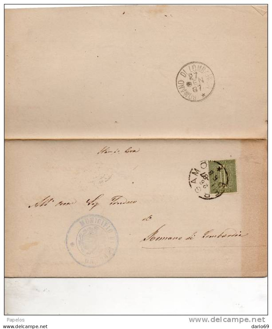 1887 LETTERA CON ANNULLO BERGAMO + ANNULLO ROMANO DI LOMBARDIA - Ungebraucht