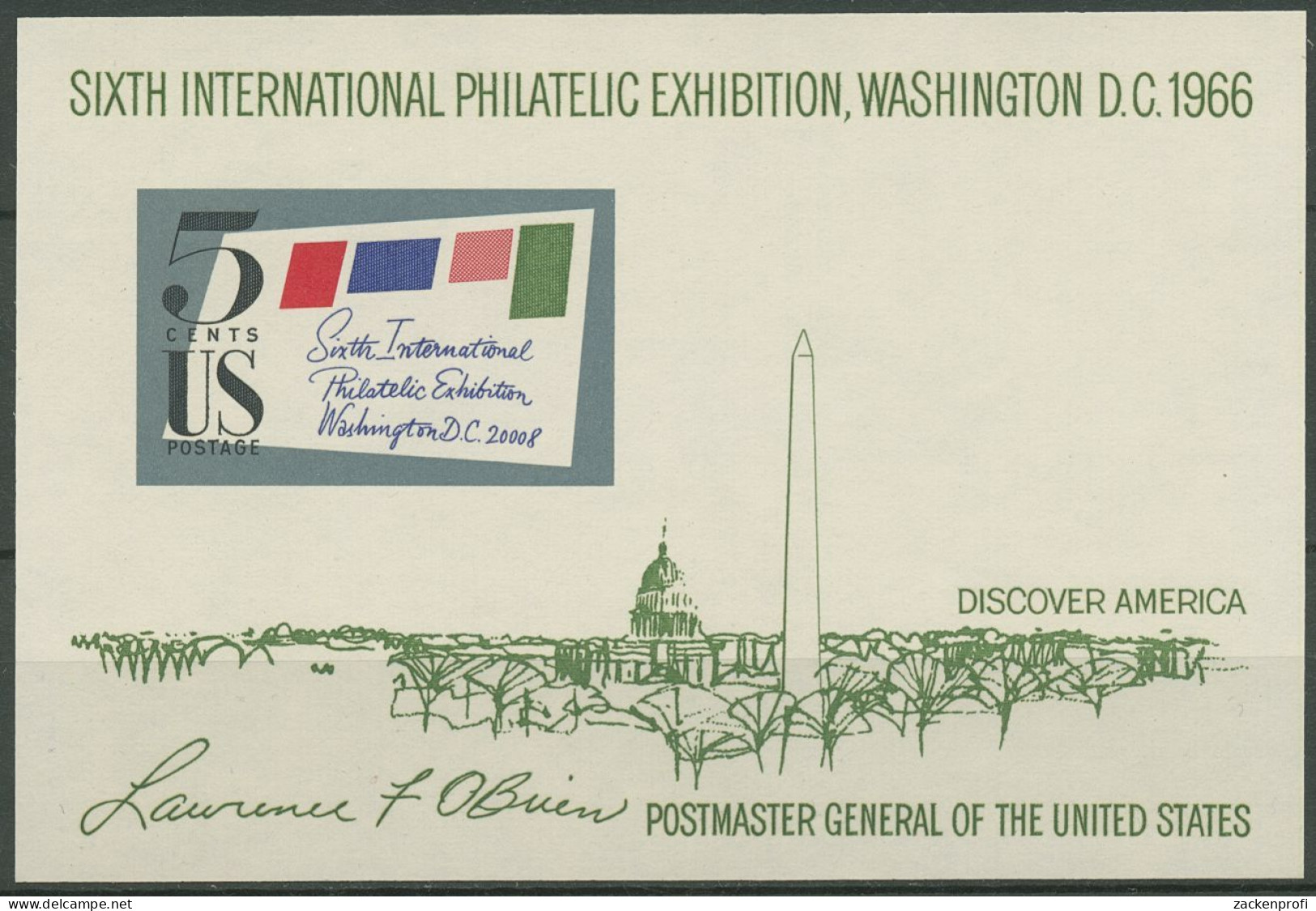 USA 1966 Briefmarkenausstellung SIPEX Washington Block 11 Postfrisch (C62308) - Blocks & Sheetlets