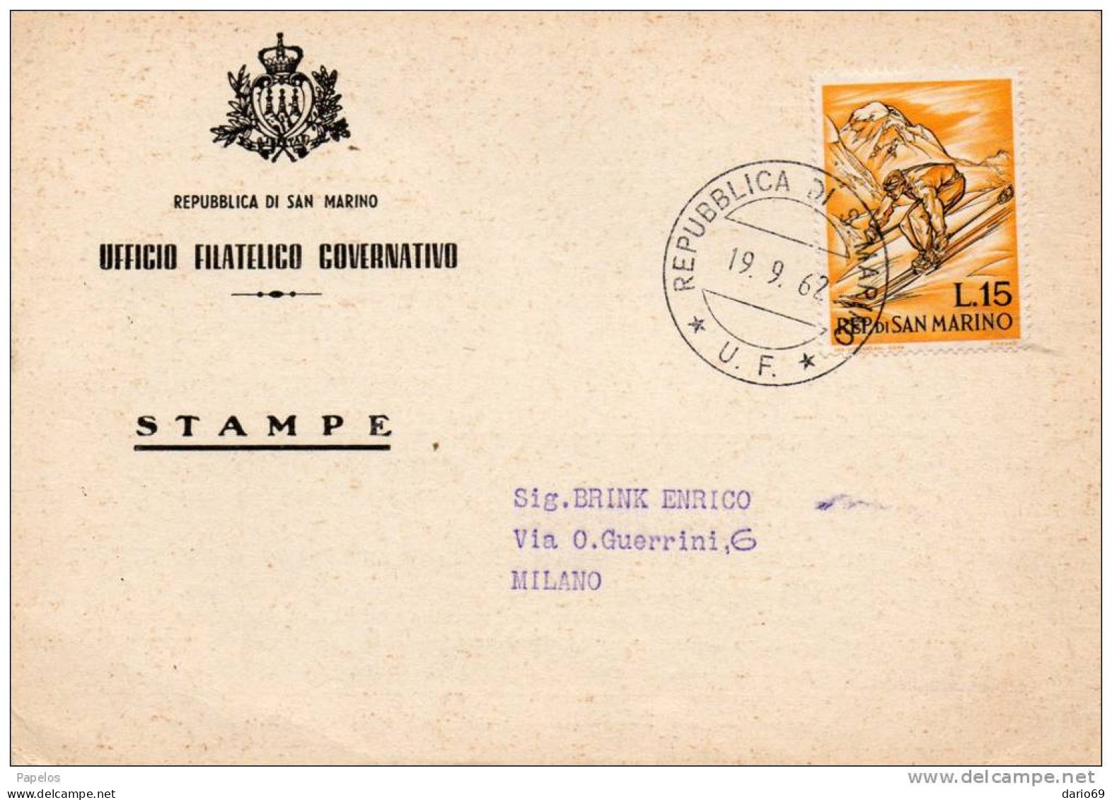 1962 LETTERA - Lettres & Documents