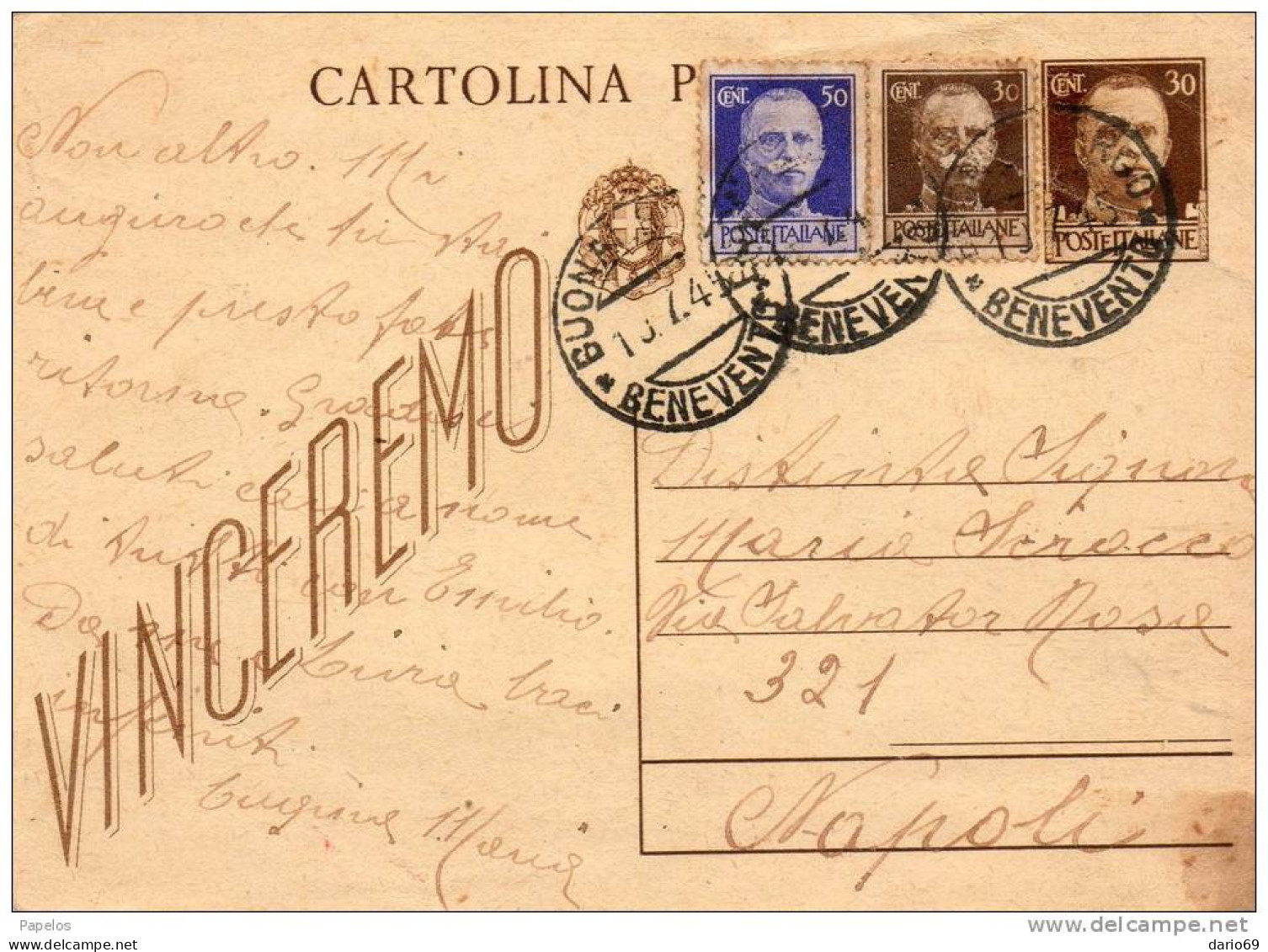 STORIA POSTALE 1945  CARTOLINA  CON ANNULLO BUONALBERGO BENEVENTO - Stamped Stationery