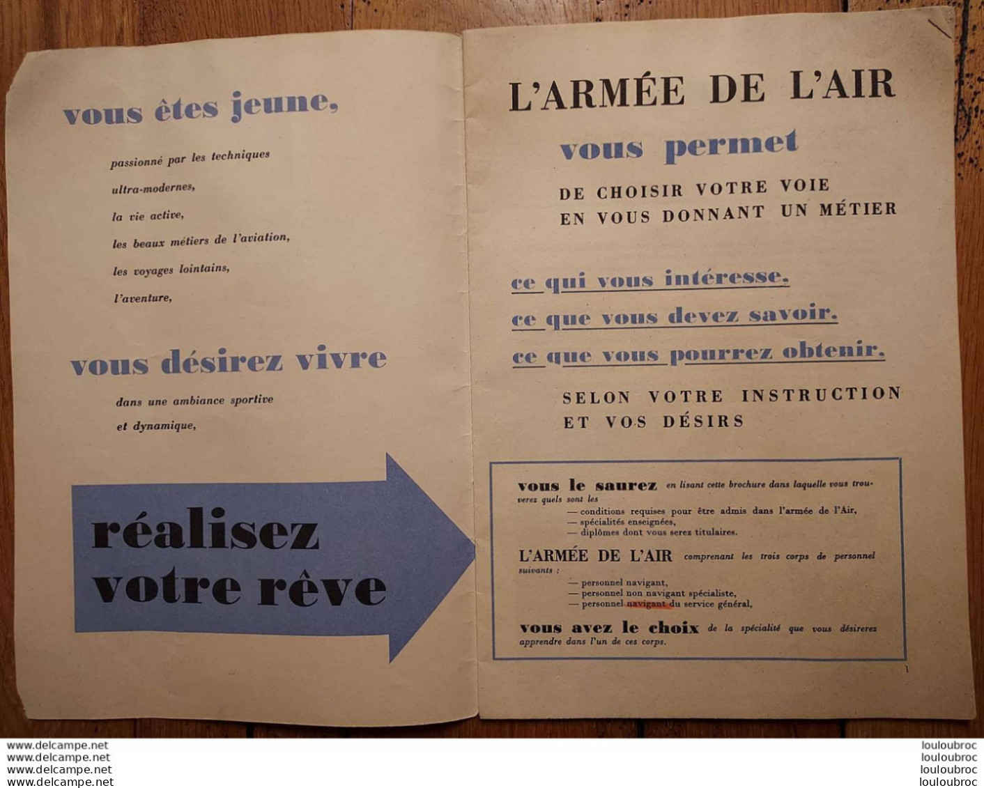 LIVRET ARMEE DE L'AIR  VOUS ETES JEUNE CHOISIR VOTRE VOIE EN VOUS DONNANT UN METIER 17 PAGES 1951 - Altri & Non Classificati