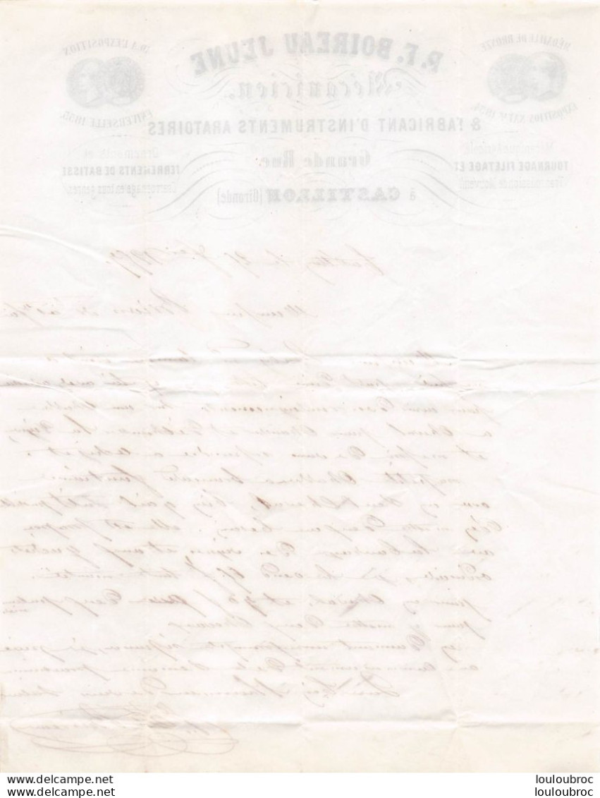 FACTURE 1859 CASTILLON GIRONDE BOIREAU JEUNE MECANICIEN INSTRUMENTS ARATOIRES - 1800 – 1899