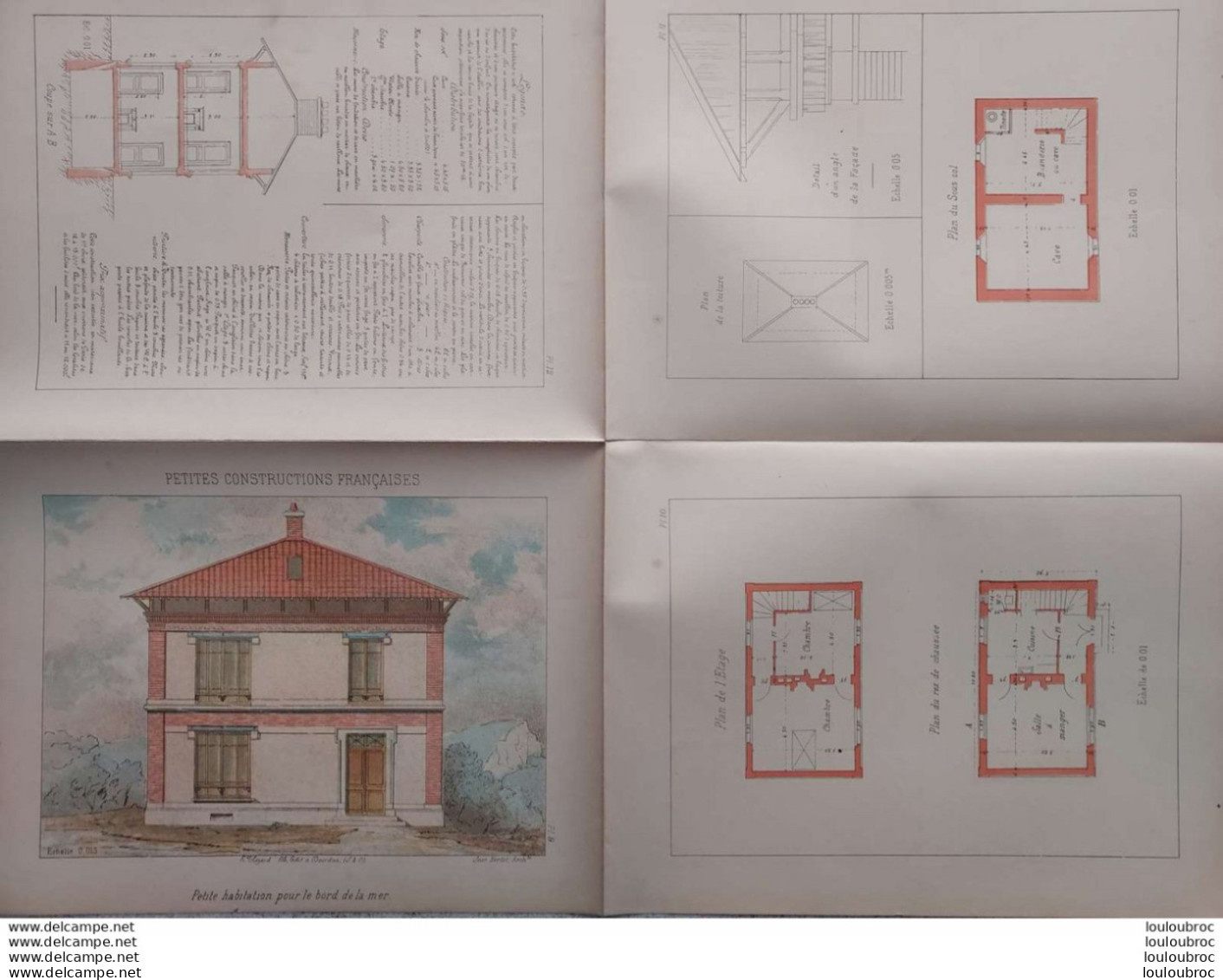 PETITES CONSTRUCTIONS FRANCAISES PL. 9 A 12 EDIT. THEZARD  PETITE HABITATION POUR LE BORD DE LA MER - Architettura