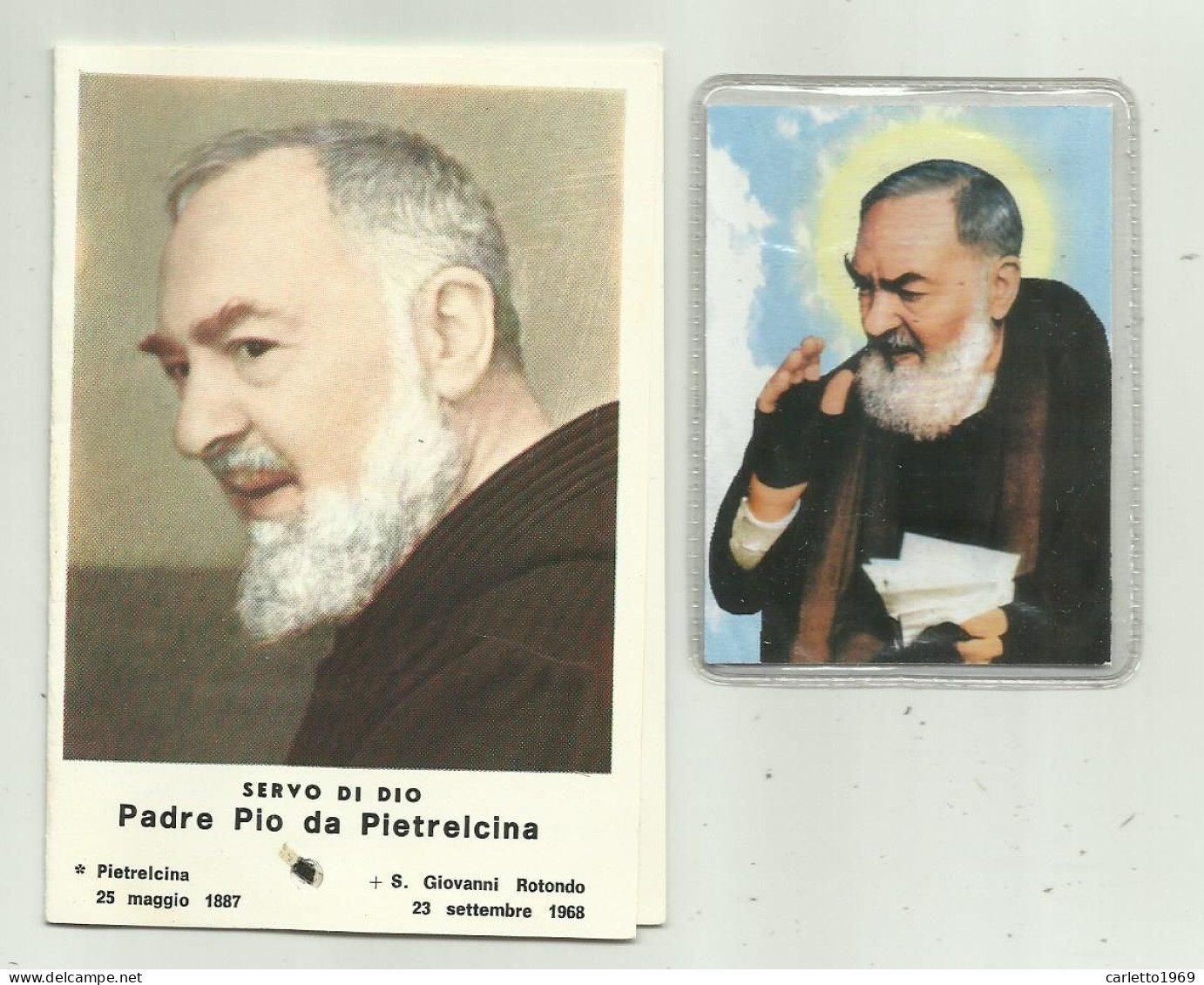 2 SANTINI CON RELIQUIA TESSUTO  PADRE PIO - Images Religieuses