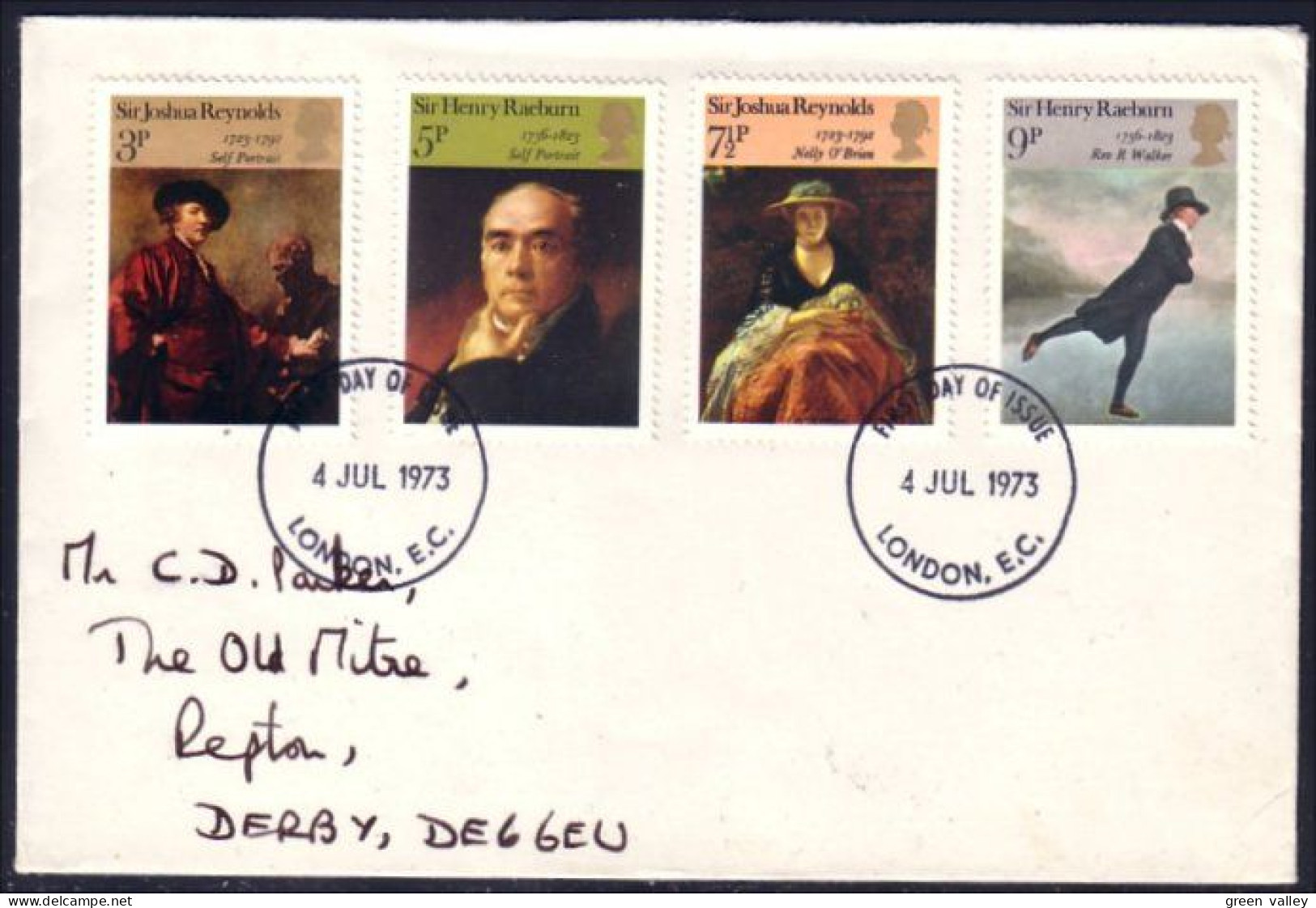 G-B Reynolds-Raeburn Paintings FDC Cover To Derby ( A90 927) - 1971-80 Ediciones Decimal