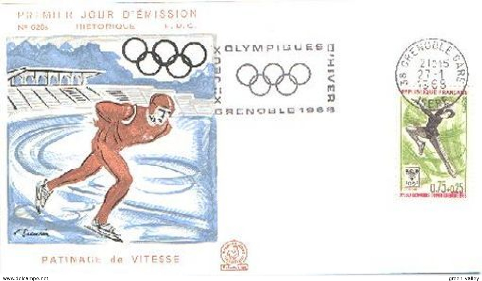 France Grenoble 68 Patinage De Vitesse Long-distance Skating FDC Cover ( A90 795) - Pattinaggio Artistico