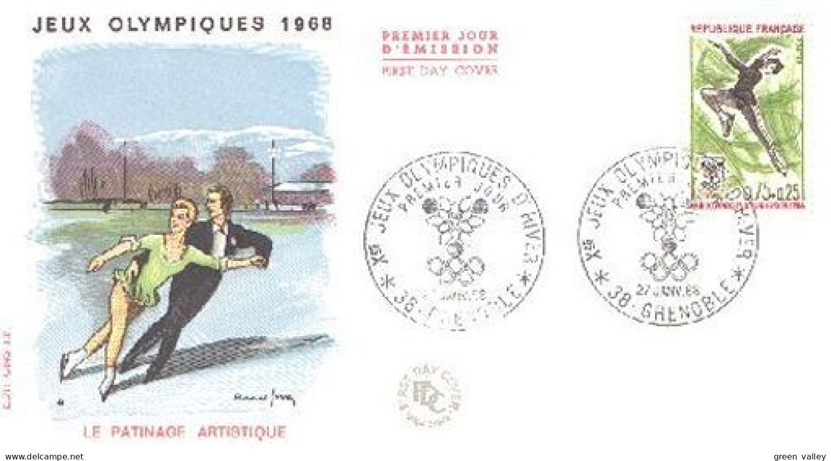 France Grenoble 68 Patinage Artistique Figure Skating FDC Cover ( A90 794) - Pattinaggio Artistico