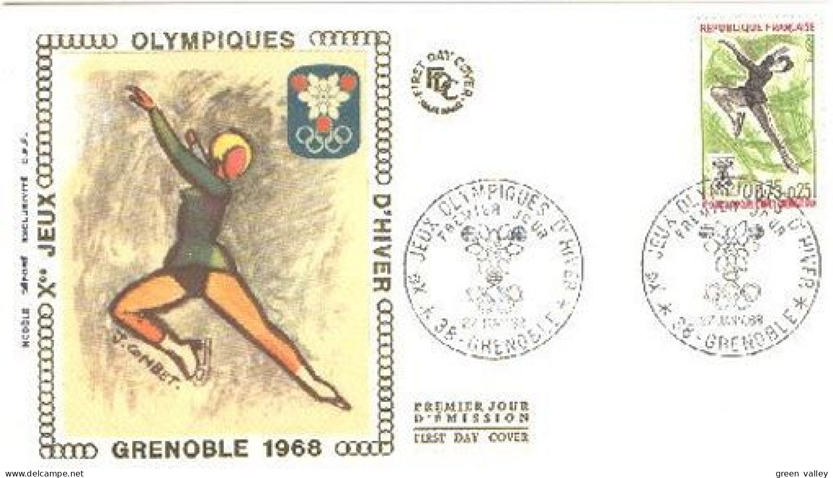 France Grenoble 68 Patinage Artistique Figure Skating FDC Cover ( A90 793) - Kunstschaatsen