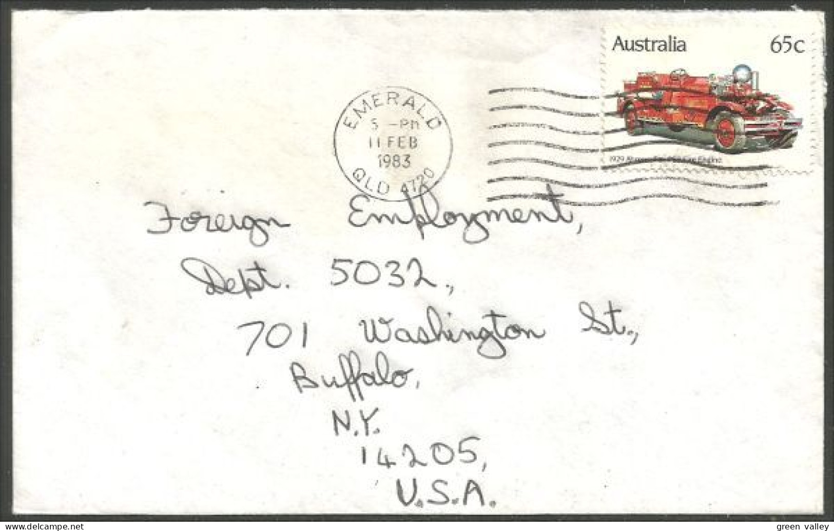 Australia Ahrens-Fox Fire Engine 1983 Cover From Emerald QLD To Buffalo N.Y. USA ( A91 976) - Postmark Collection