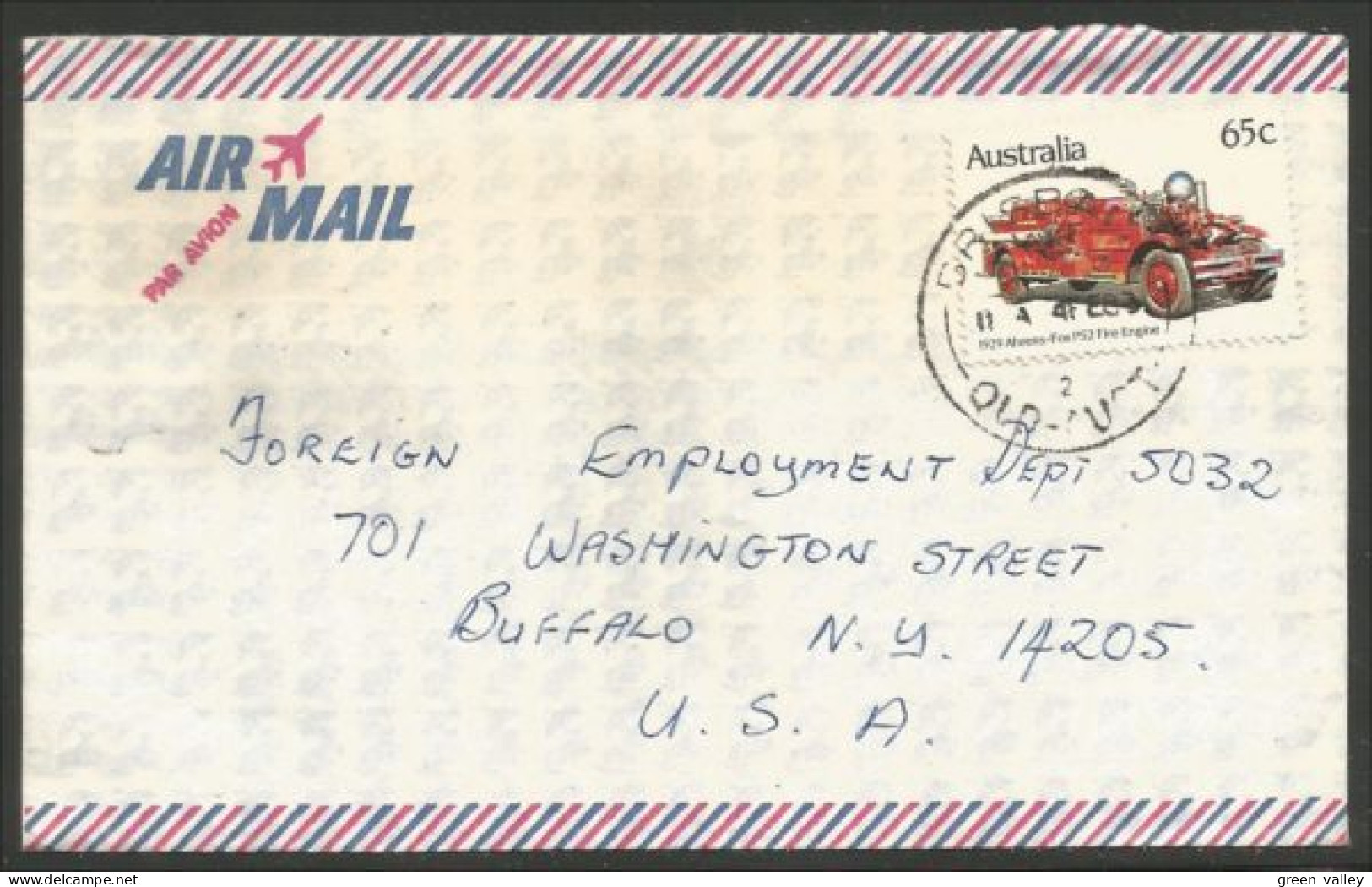 Australia Ahrens-Fox Fire Engine 1983 Cover From Brisbane QLD To Buffalo N.Y. USA ( A91 956) - Postmark Collection
