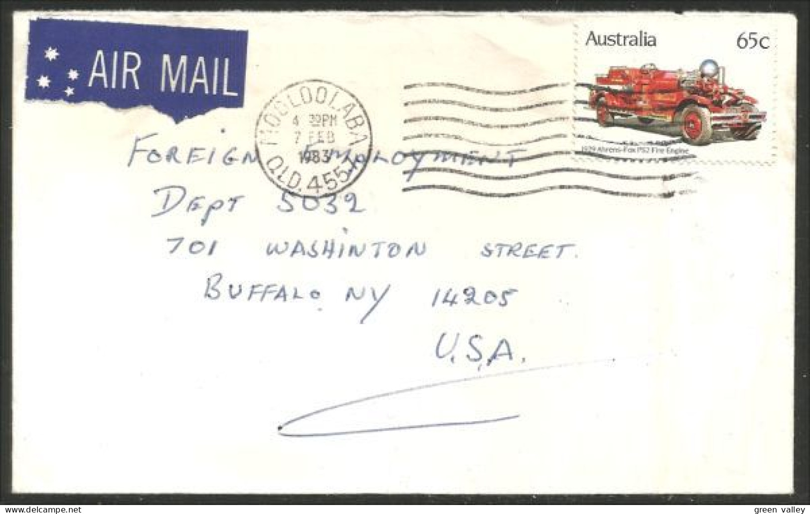Australia Ahrens-Fox Fire Engine 1983 Cover From Mooloolaba QLD To Buffalo N.Y. USA ( A91 944) - Lettres & Documents