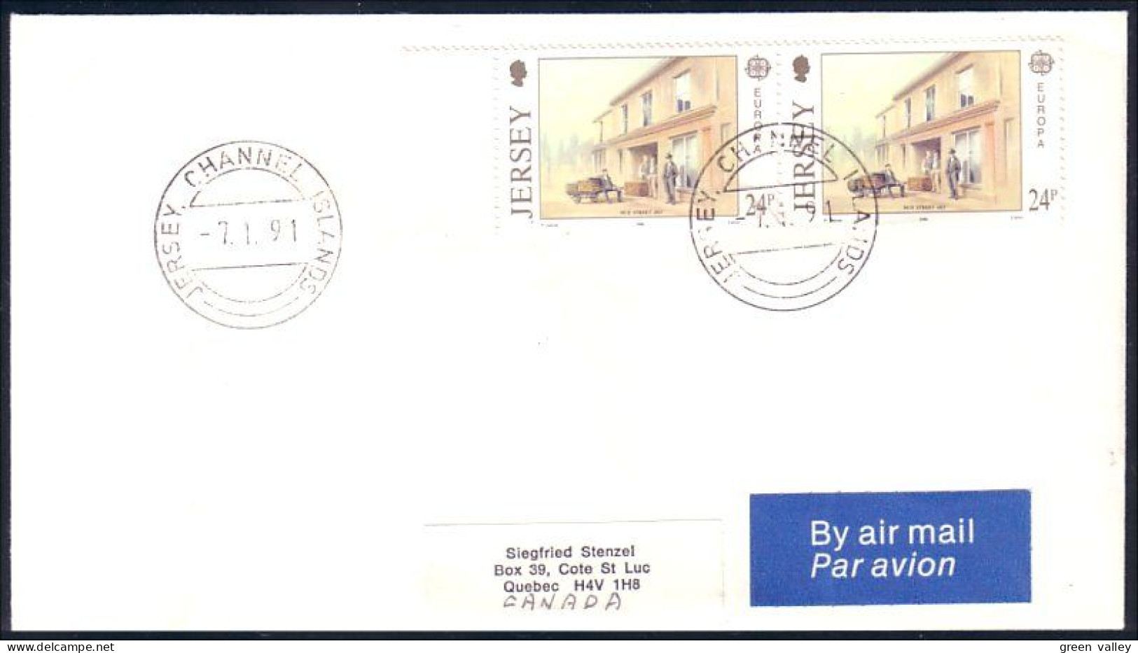 Jersey Post Office Hue Europa FDC Cover To Canada ( A91 880) - Altri & Non Classificati