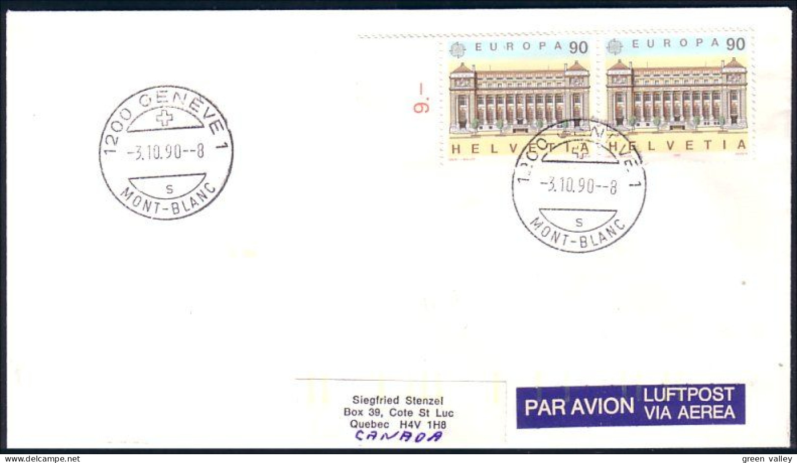 Suisse Geneve Post Office Europa FDC Cover To Canada ( A91 889) - Altri & Non Classificati