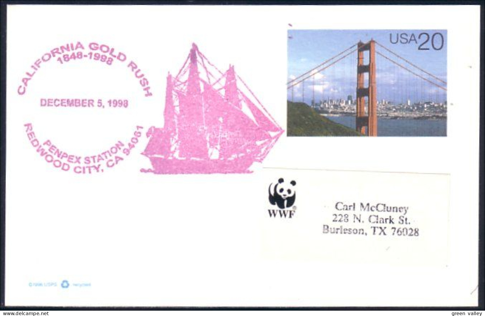 US Postcard California Gold Rush Redwood City, CA DEC 5, 1998 ( A91 712) - Minerals