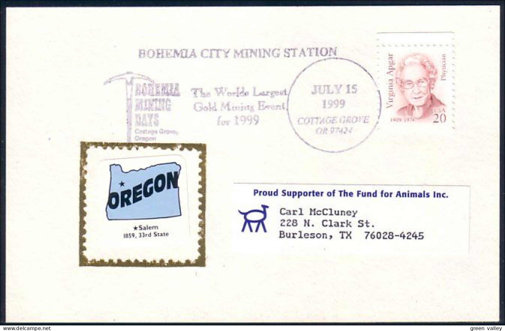 US Postcard Bohemia City Mining Days Cottage Grove, OR July 15, 1999 ( A91 729) - Minerales