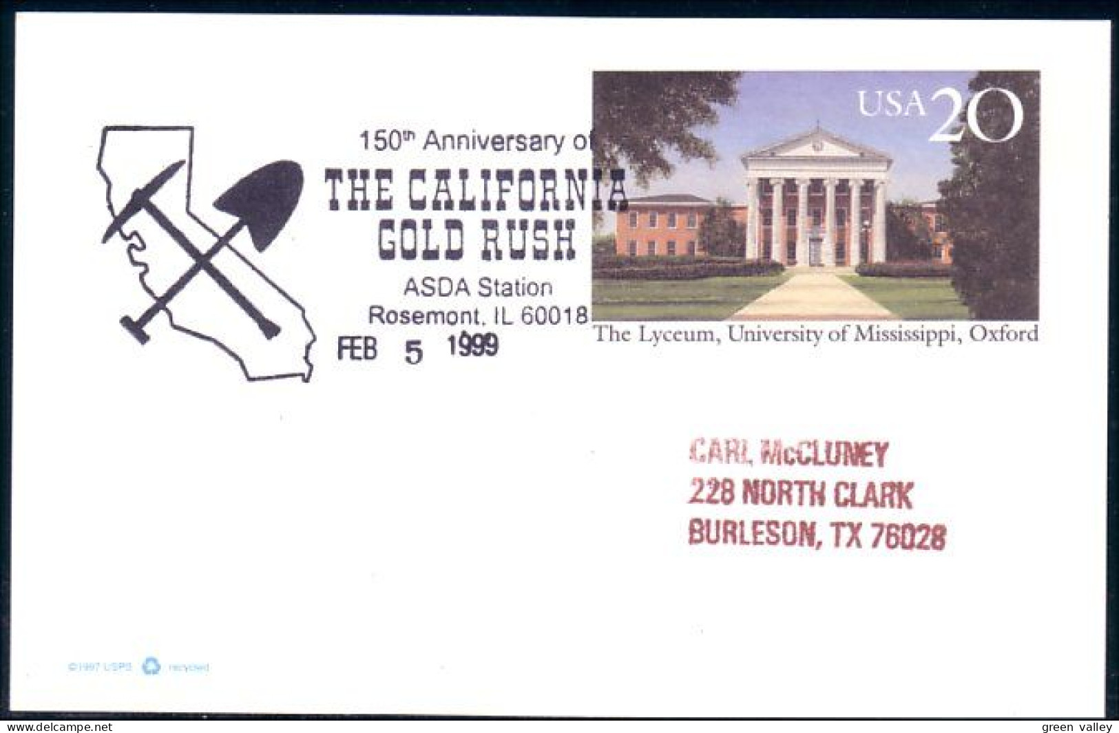 US Postcard California Gold Rush Rosemont, IL FEB 3, 1999 ( A91 717) - Minerales