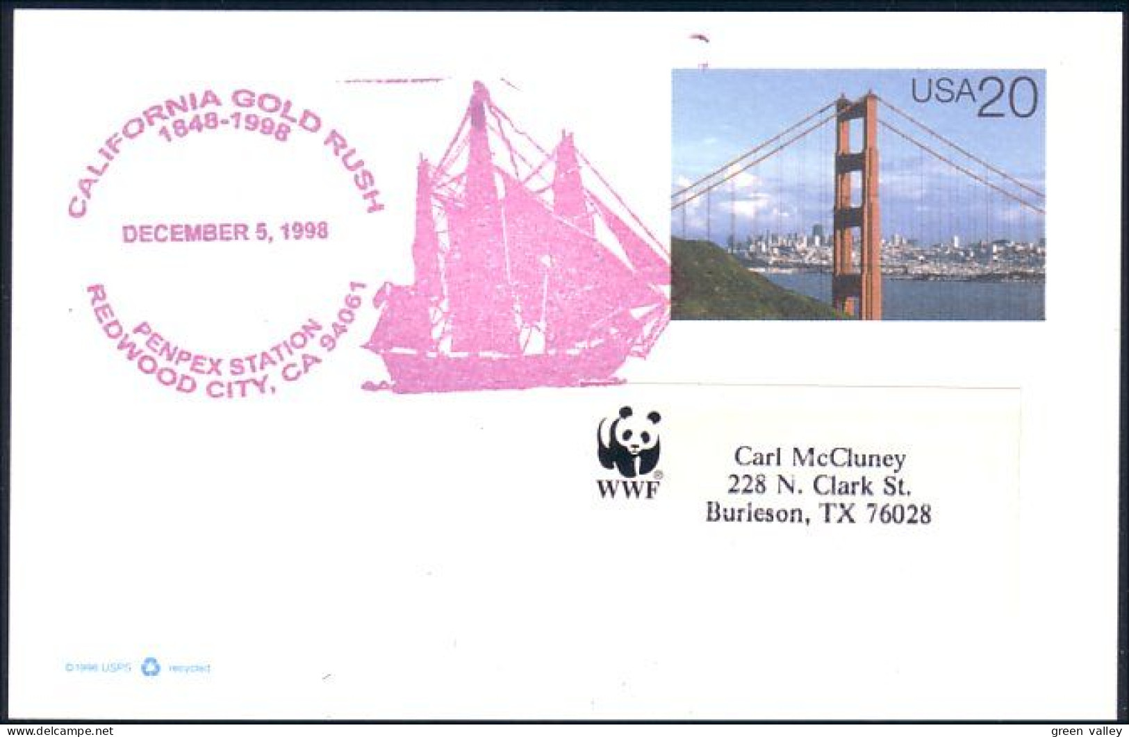 US Postcard California Gold Rush Redwood City, CA DEC 5, 1998 ( A91 713) - Minerals