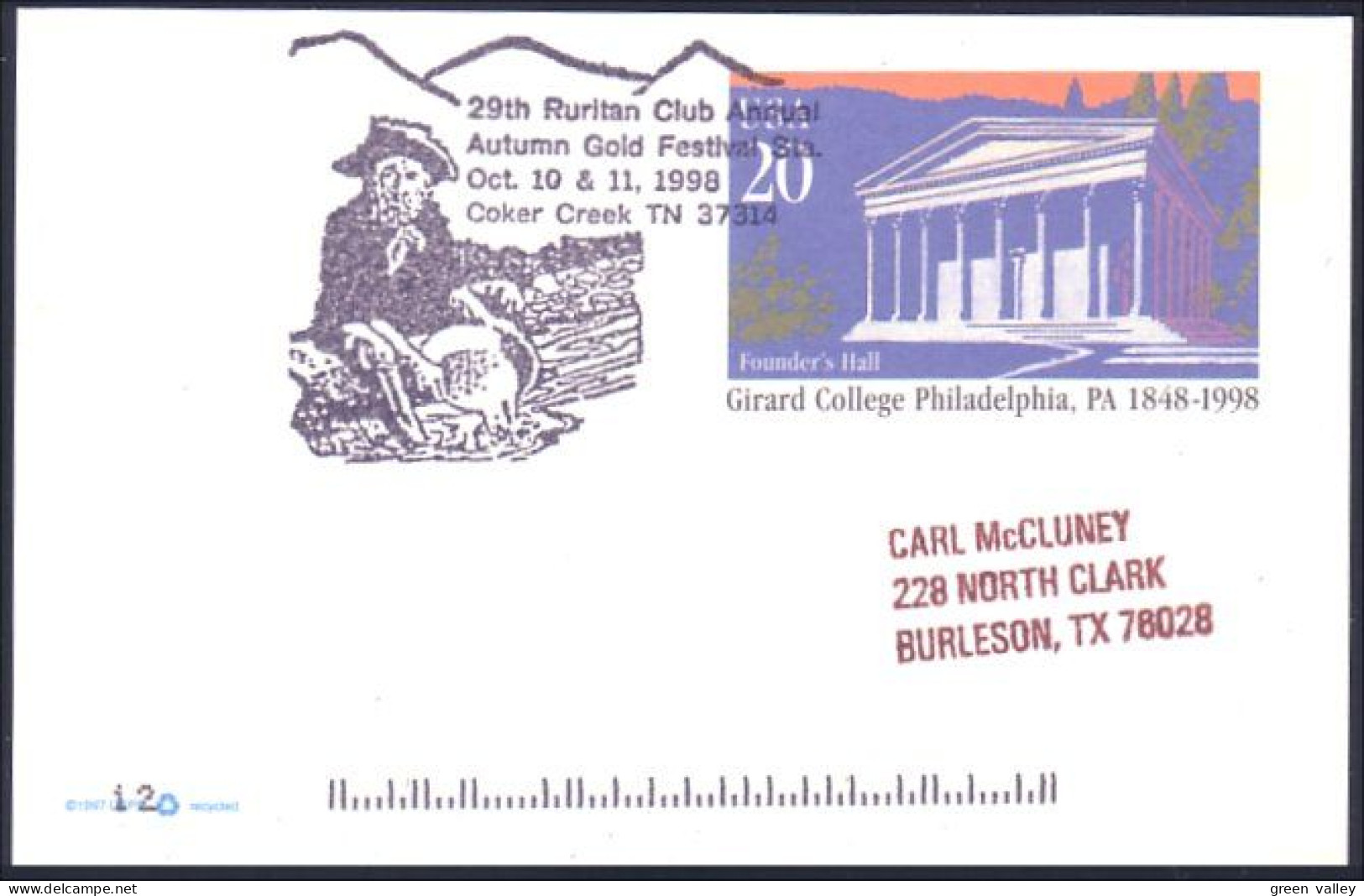 US Postcard Ruritan Club Autumn Gold Festival Coker Creek, TN OCT 10-11, 1998 ( A91 711) - Minerals