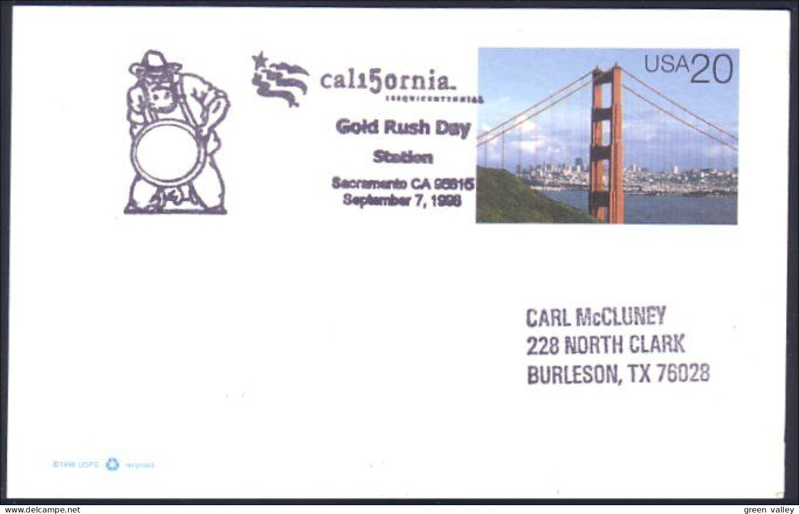 US Postcard California Gold Rush Day Sacramento, CA SEP 7, 1998 ( A91 703) - Minerals