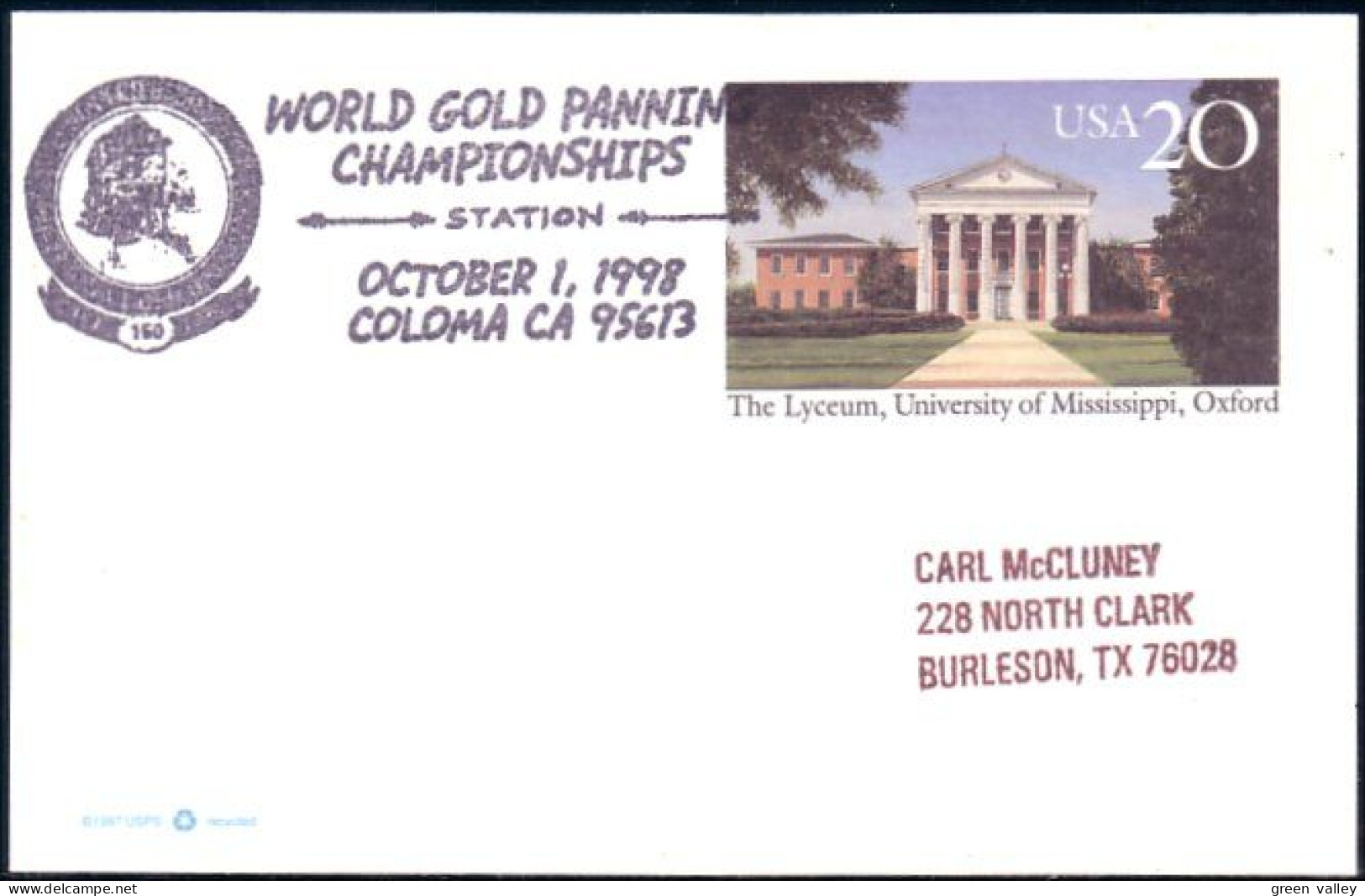 US Postcard World Gold Panning Championships Coloma, CA OCT 1, 1998 ( A91 708) - Minerals