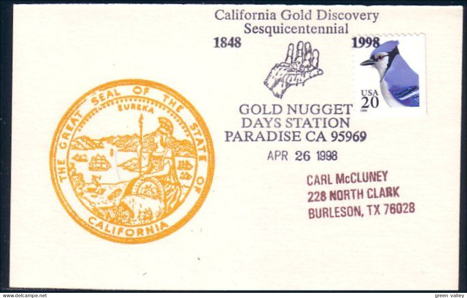 US Postcard California Gold Discovery Gold Nugget Days Paradise, CA APR 26, 1998 ( A91 700) - Minerales