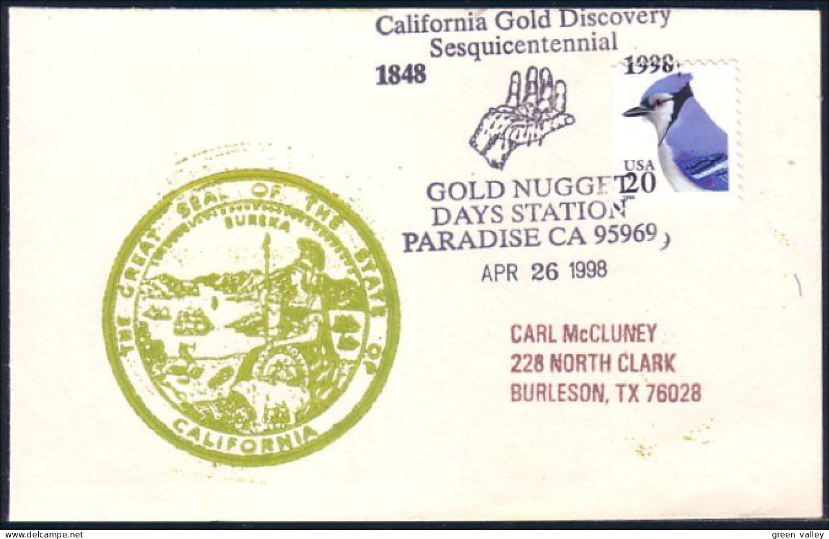 US Postcard California Gold Discovery Gold Nugget Days Paradise, CA APR 26, 1998 ( A91 699) - Minéraux