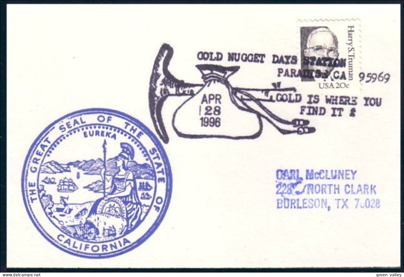 US Postcard Gold Nugget Days Paradise, CA APR 28, 1996 ( A91 696) - Minerales