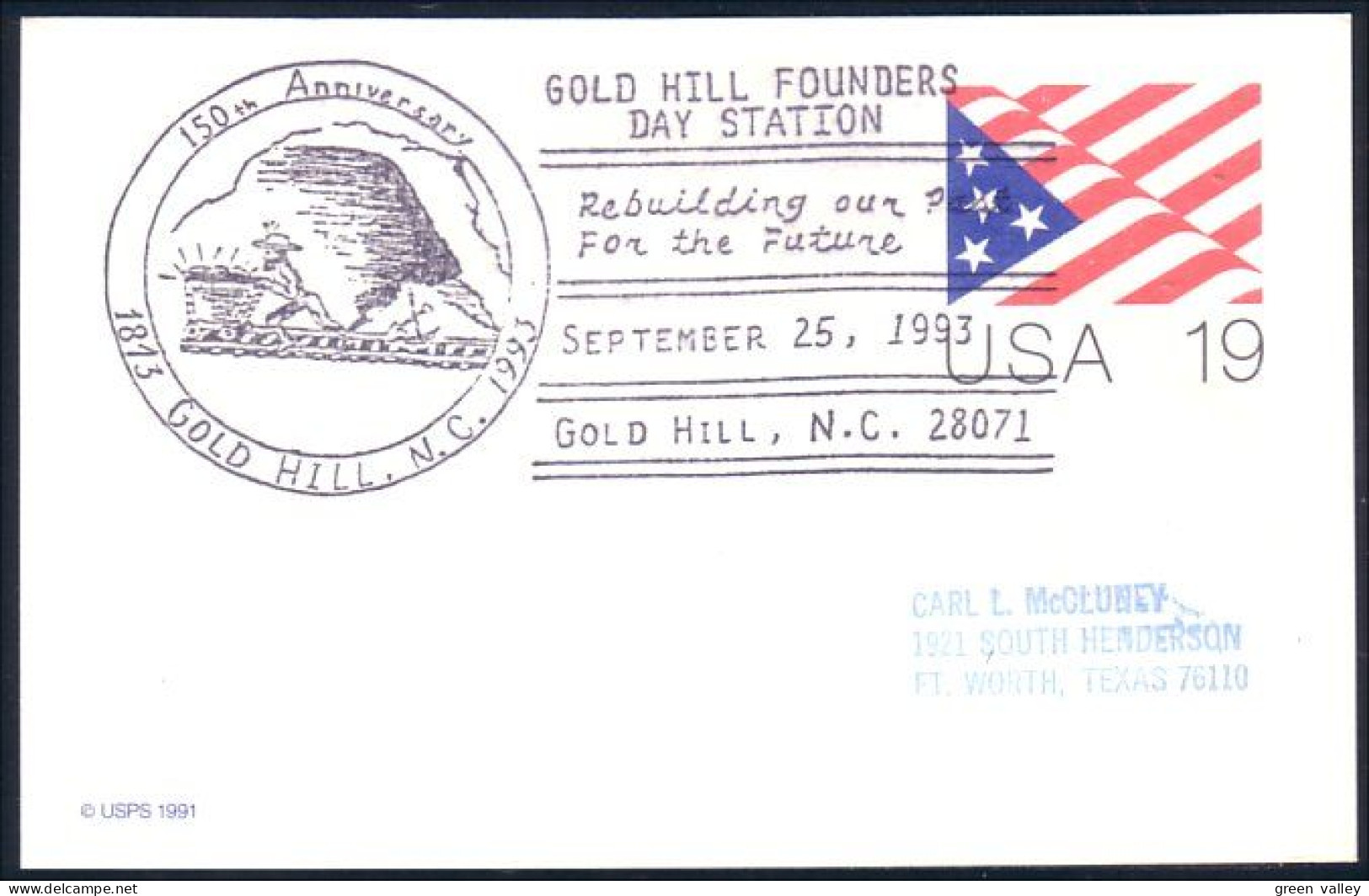 US Postcard Gold Hill Founders' Day Gold Hill, NC SEP 25, 1993 ( A91 687) - Minerales