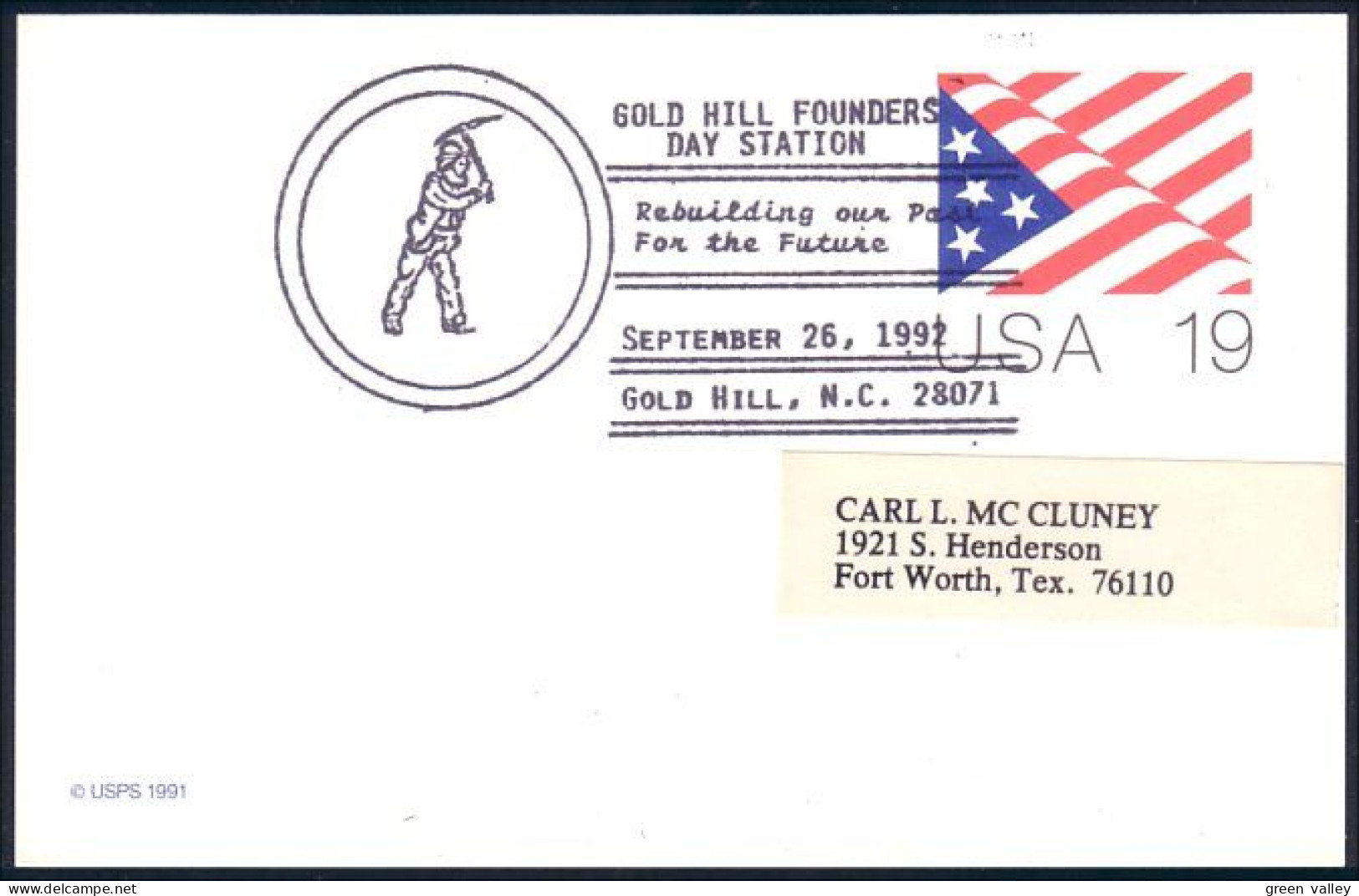 US Postcard Gold Hill Founders' Day Gold Hill, NC SEP 26, 1992 ( A91 676) - Minéraux