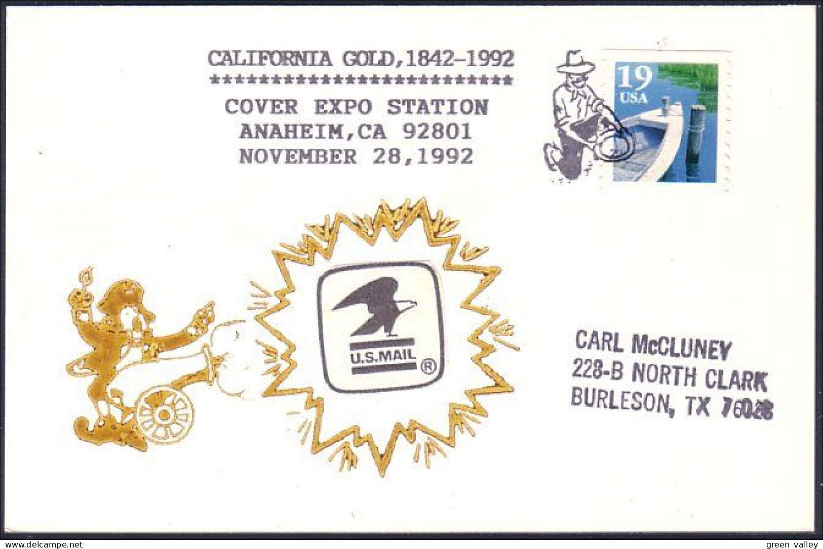 US Postcard California Gold Anaheim, CA NOV 28, 1992 ( A91 678) - Minerals